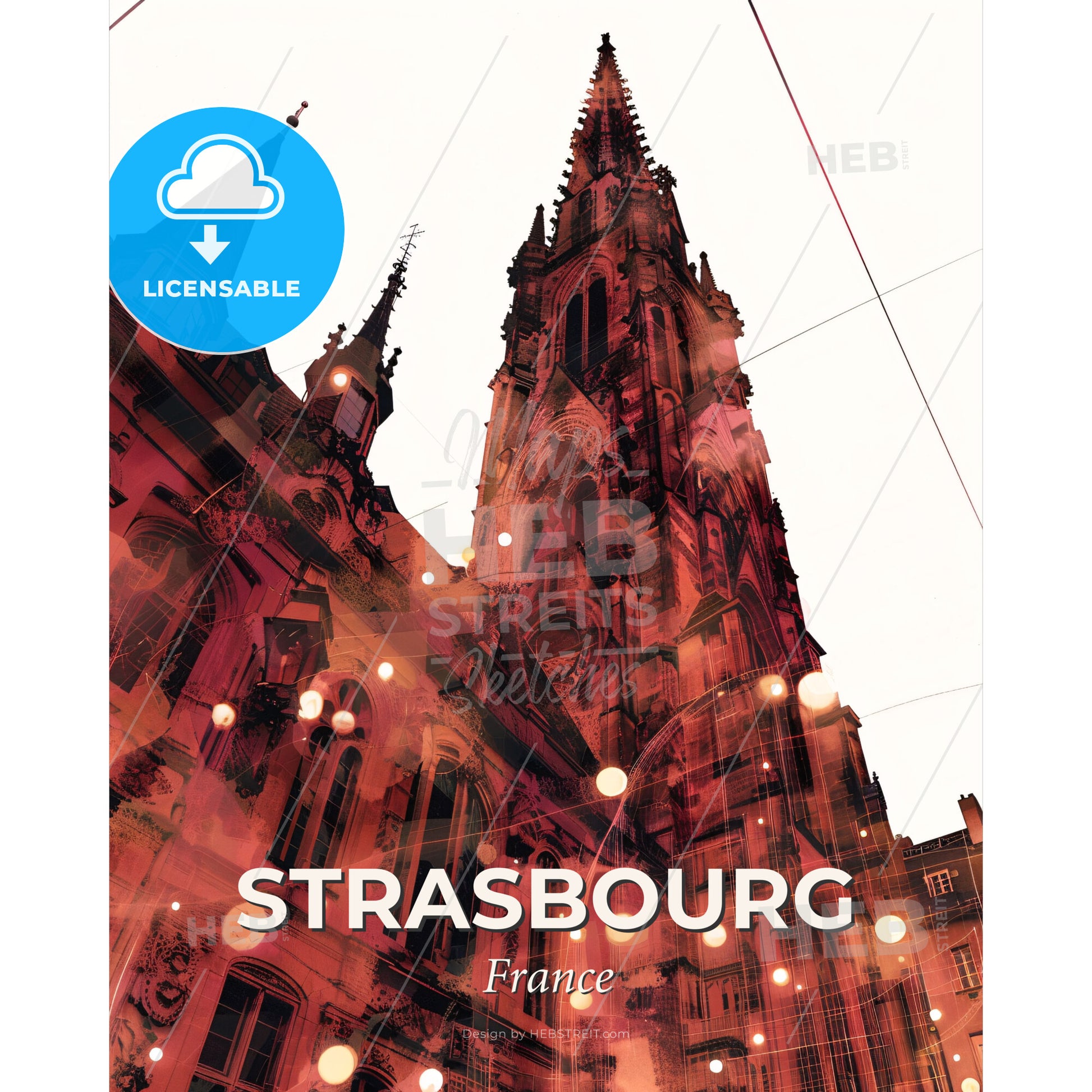 Strasbourg Skyline Double Exposure Poster - A tall building with a tall tower - Square format print template