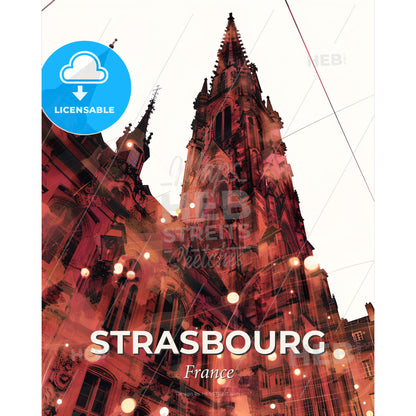 Strasbourg Skyline Double Exposure Poster - A tall building with a tall tower - Square format print template