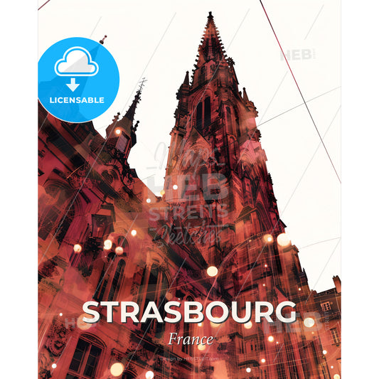 Strasbourg Skyline Double Exposure Poster - A tall building with a tall tower - Square format print template