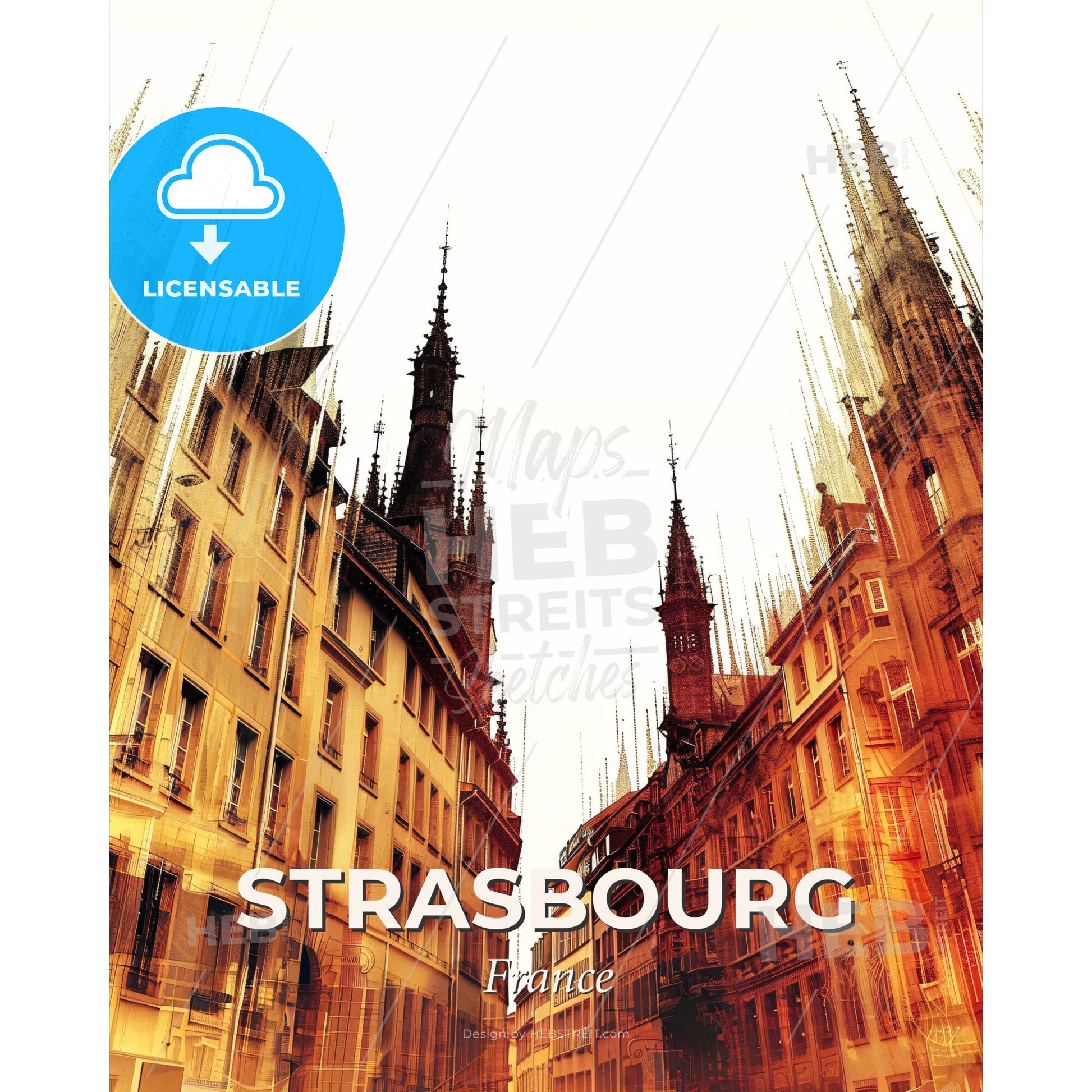 Strasbourg Sky Silhouette: Beige Elegance - A group of buildings with towers - Square format print template