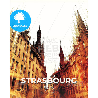 Strasbourg Sky Silhouette: Beige Elegance - A group of buildings with towers - Square format print template