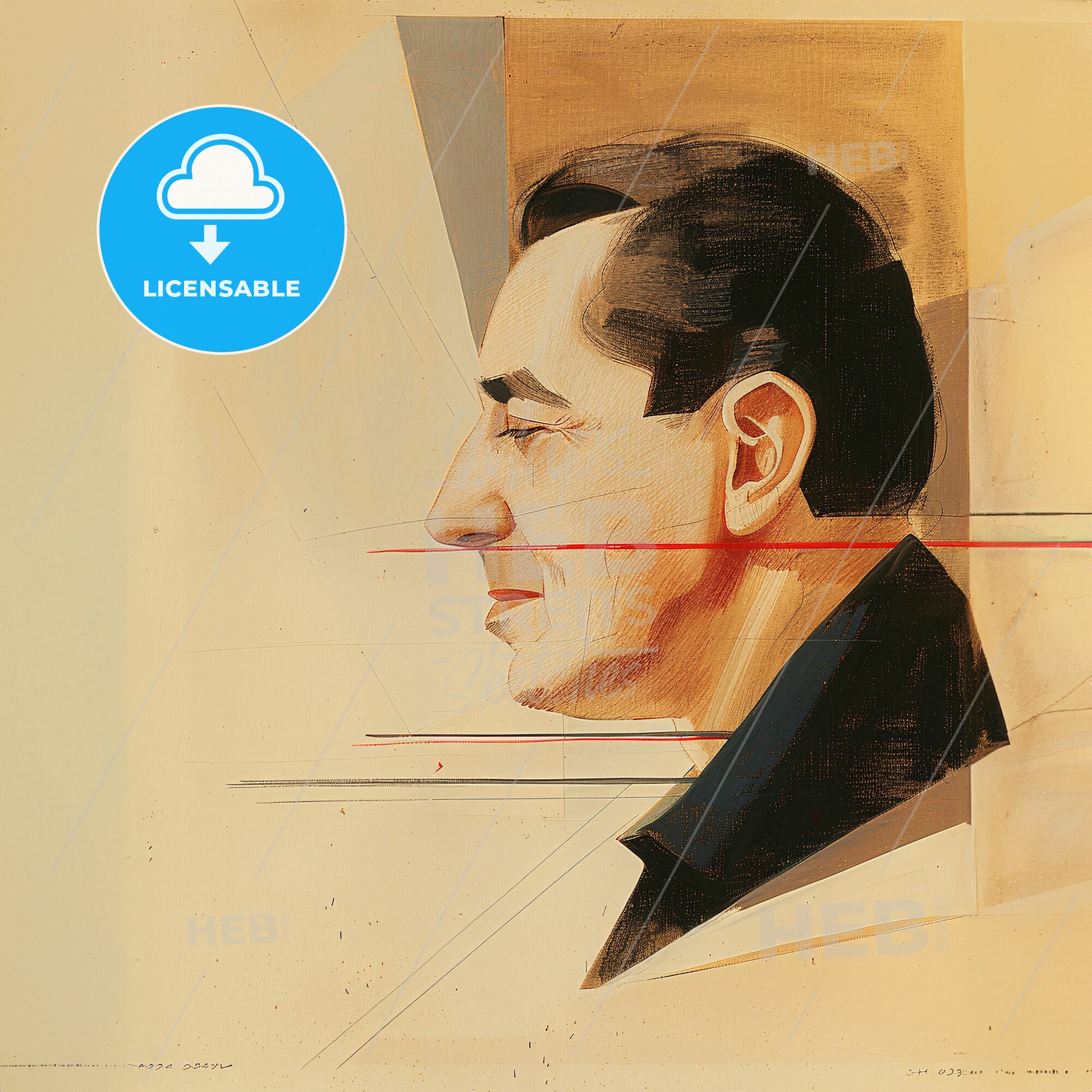 Stuart Davis, 1892 - 1964, American modernist painter - A Man's Face With A Red Line