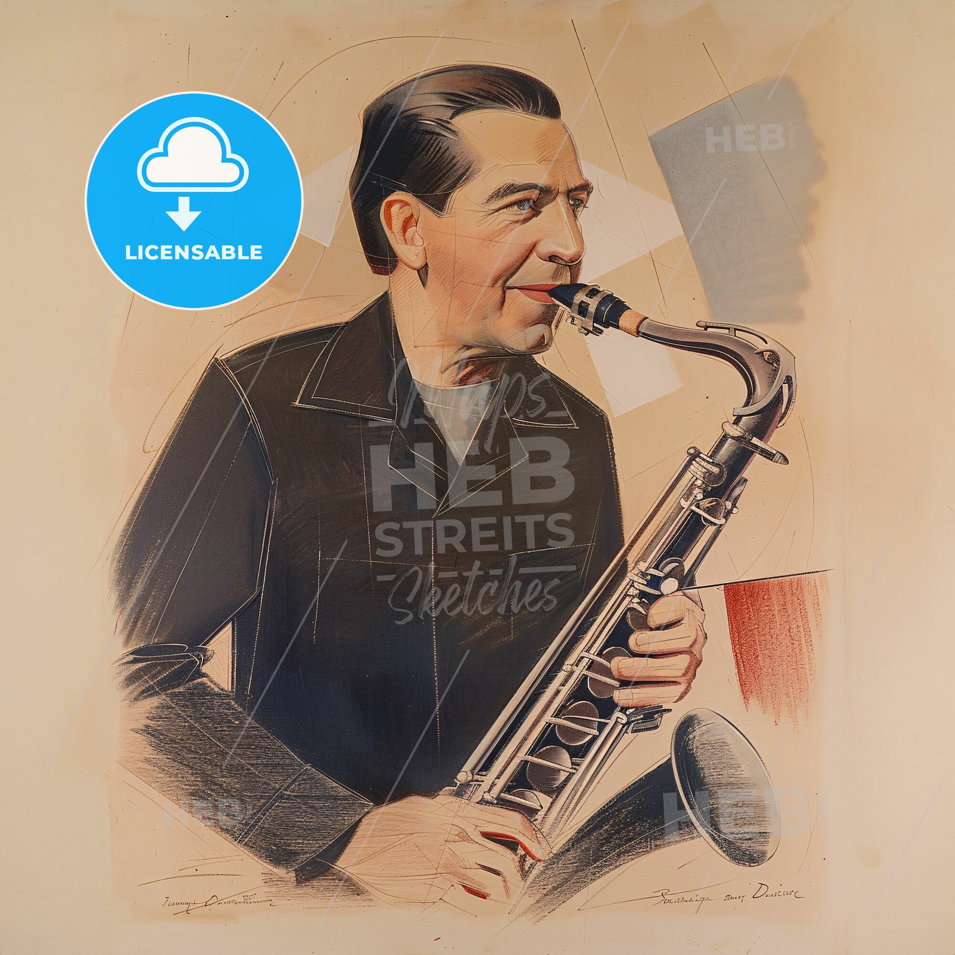 Stuart Davis, 1892 - 1964, American modernist painter - A Man Playing A Saxophone