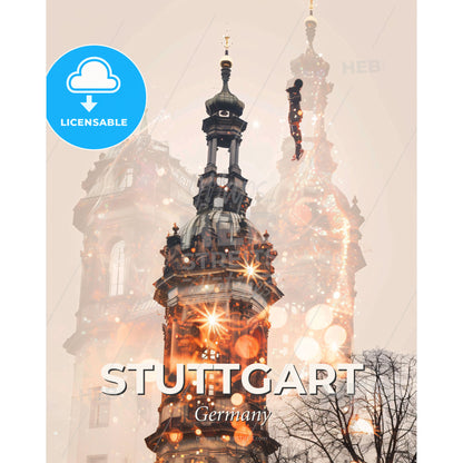Stuttgart Skyline Poster: Timeless City Charm - A person jumping off a tower - Square format print template