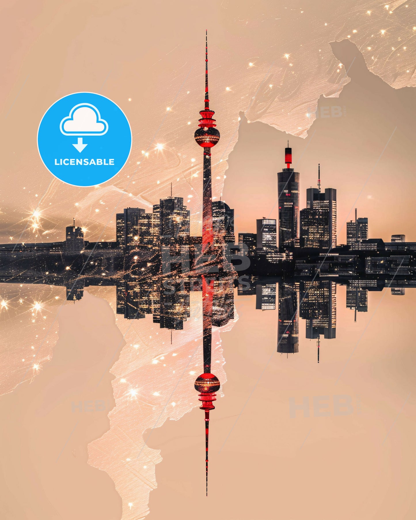 Stuttgart City Skyline Art Deco - A reflection of a city in a body of water