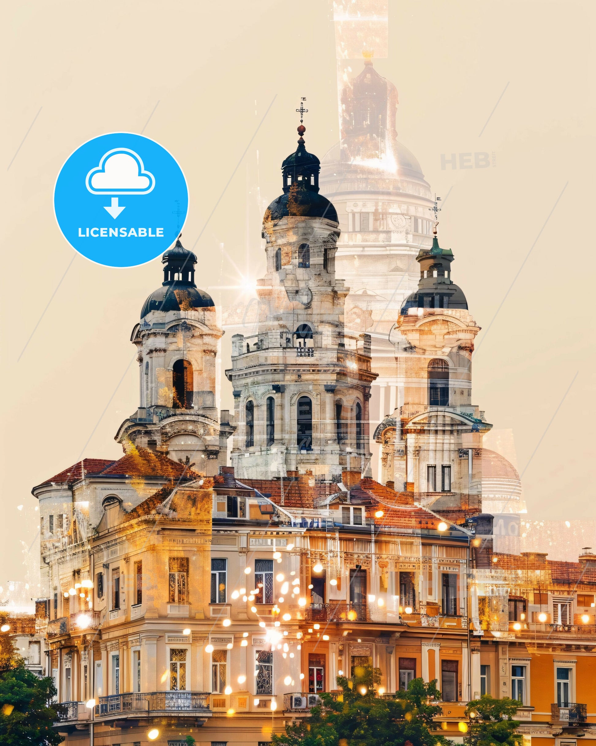 Subotica City Icons Skyline Poster - A building with a dome and a building with a tower