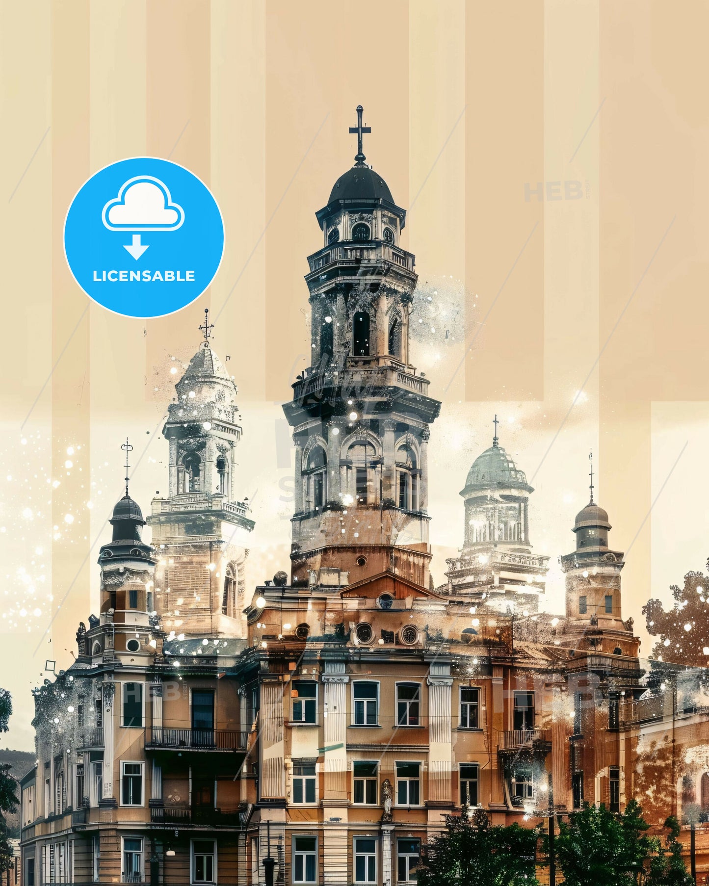 Subotica City Skylines Double Exposure Poster - A building with a tower