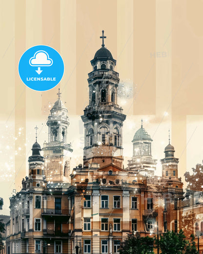 Subotica City Skylines Double Exposure Poster - A building with a tower