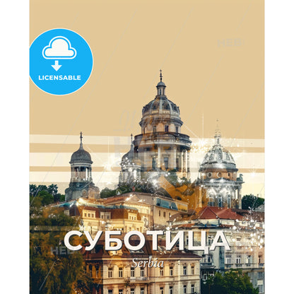 Subotica Serbia: City Skyline in Double Exposure - A city with many buildings - Square format print template