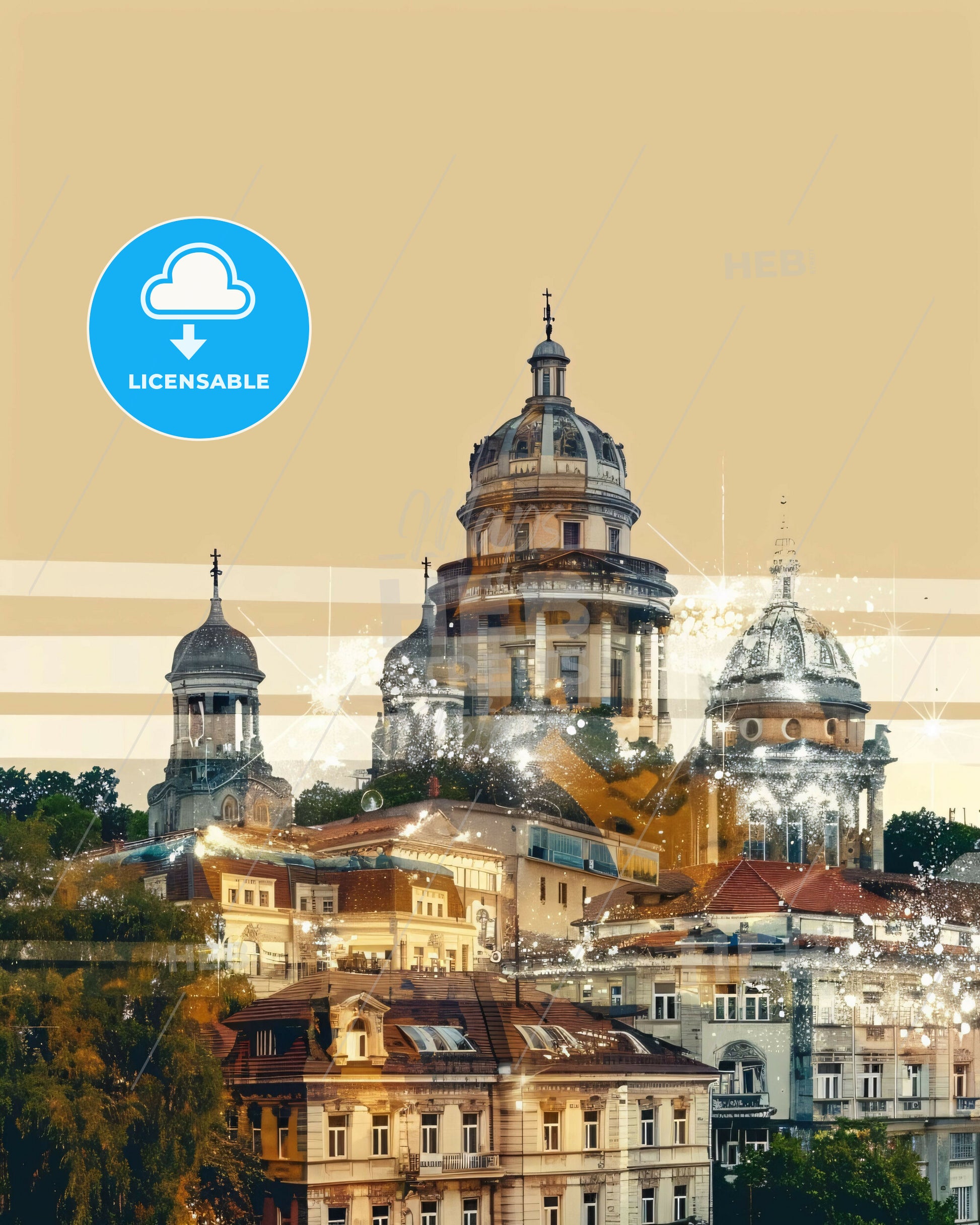 Subotica Serbia: City Skyline in Double Exposure - A city with many buildings