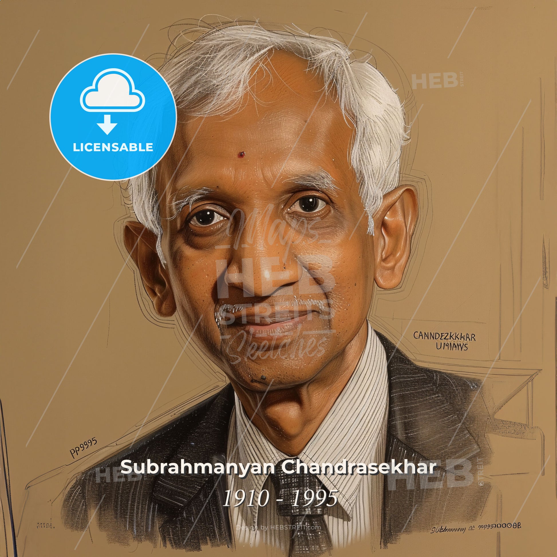 Subrahmanyan Chandrasekhar, 1910 - 1995, Indian-American astrophysicist - A Man In A Suit Print Template