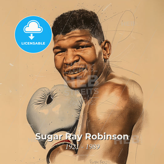 Sugar Ray Robinson, 1921 - 1989, American welterweight and middleweight boxer - A Man Wearing Boxing Gloves Print Template