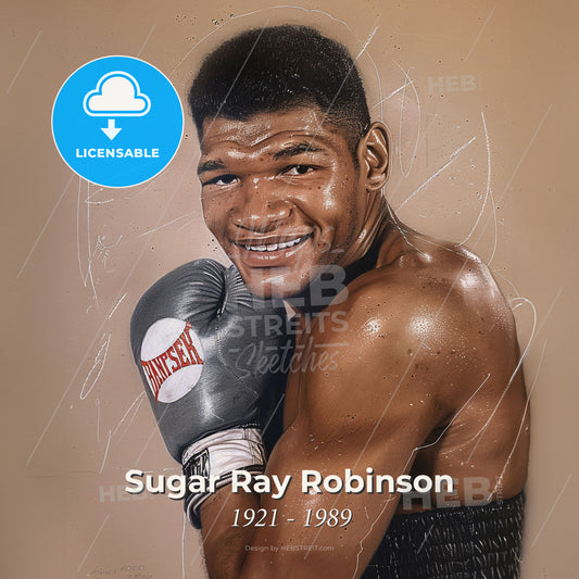 Sugar Ray Robinson, 1921 - 1989, American welterweight and middleweight boxer - A Man Wearing Boxing Gloves Print Template