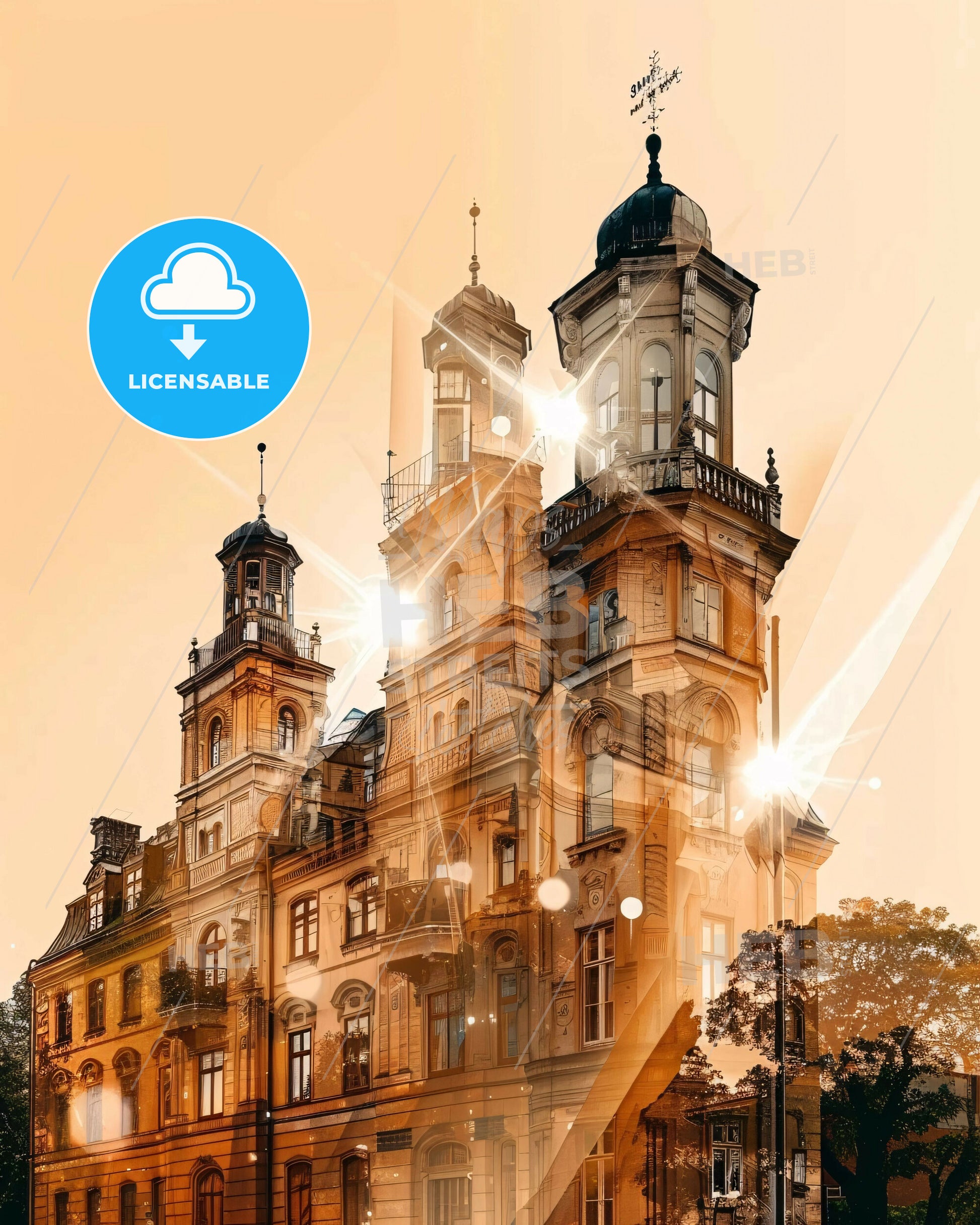 Sundsvall Skyline Double Exposure Composite Poster - A building with many windows