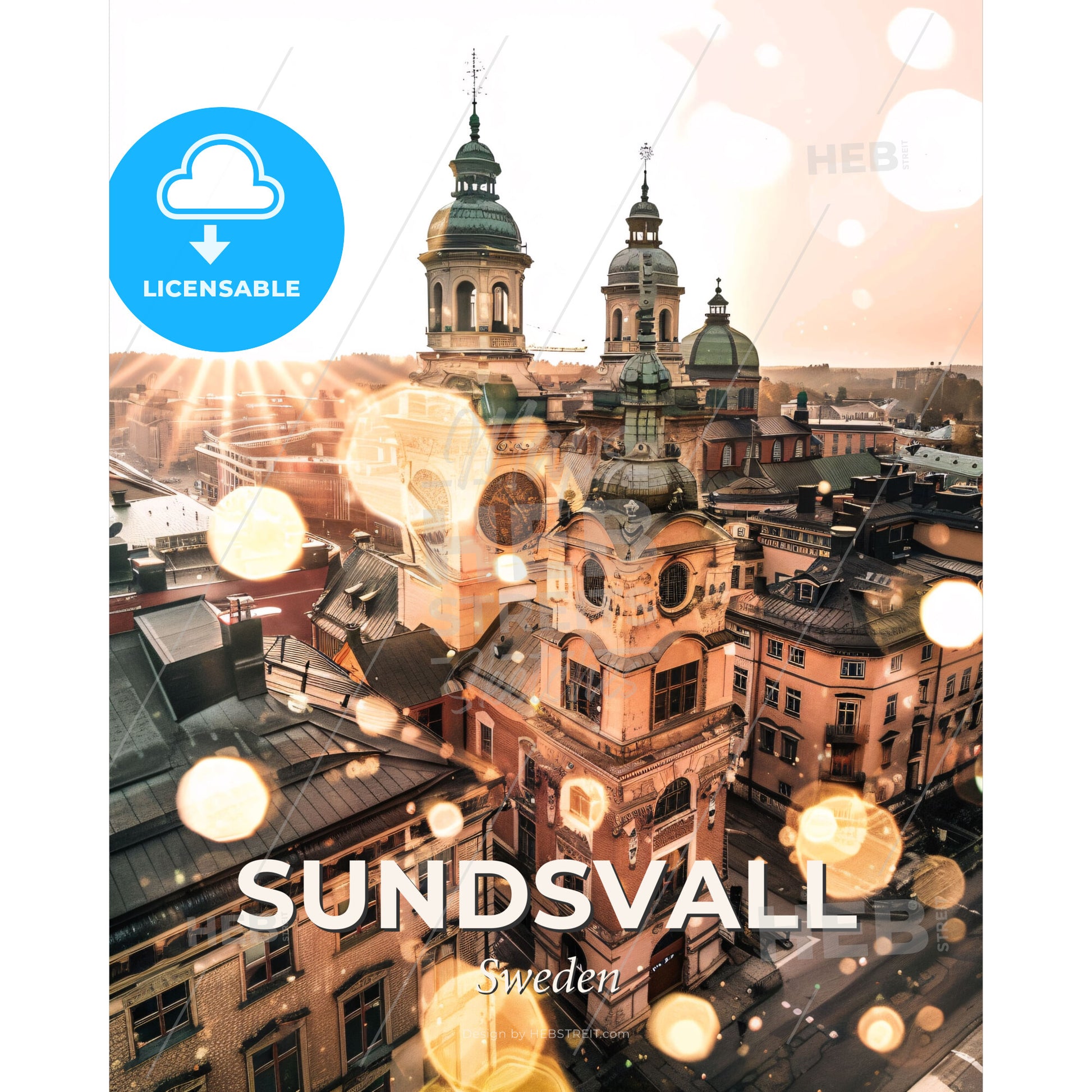 Sundsvall Skyline Double Exposure City Poster Art - A city with many buildings - Square format print template