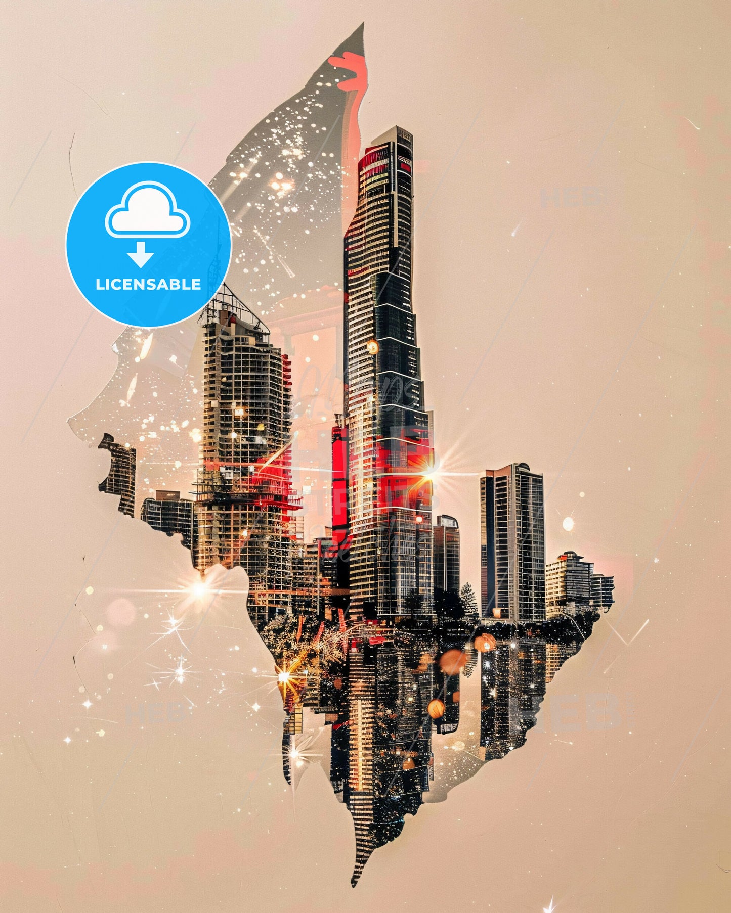 Sunshine Coast Double Exposure Poster - A city skyline with lights