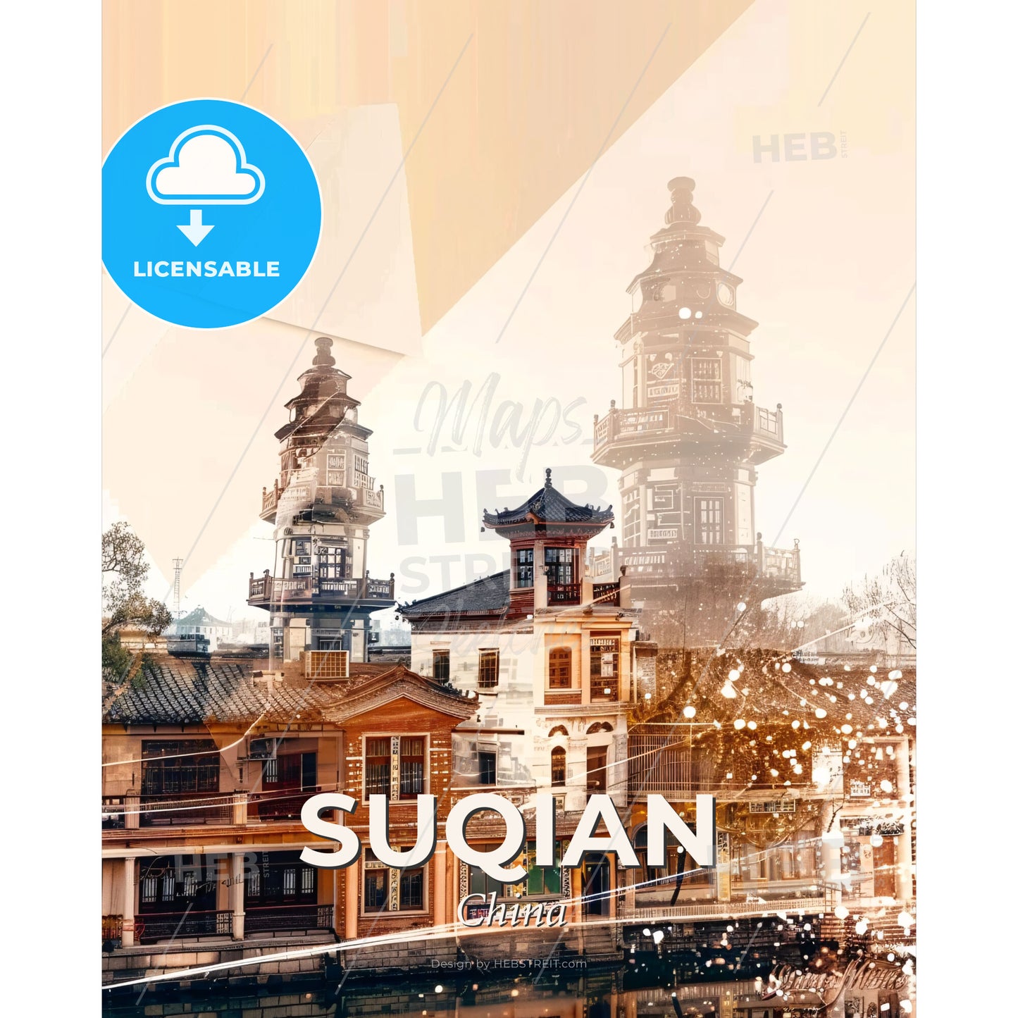 Suqian City Skyline Poster Art Print - A city with many buildings - Square format print template