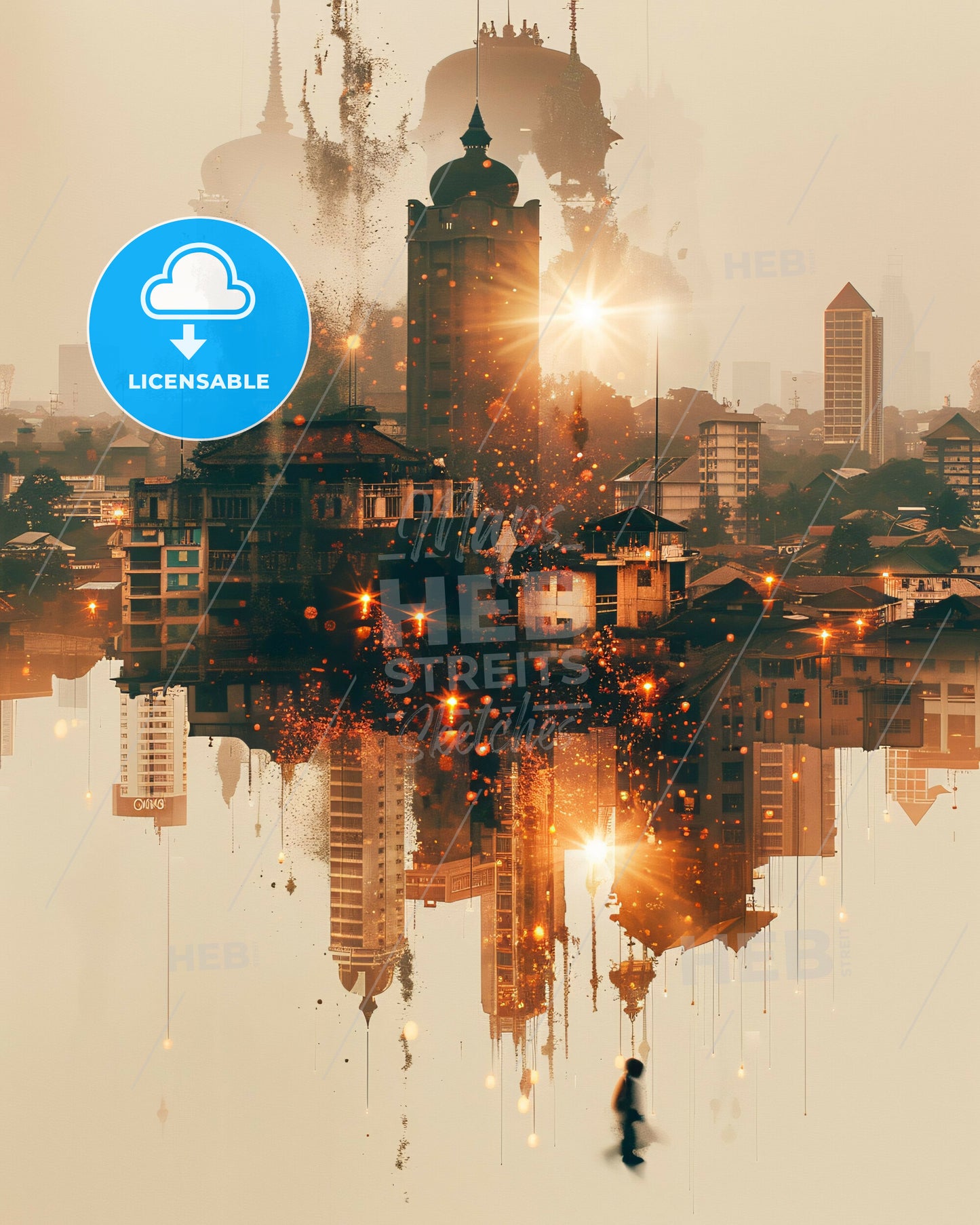 Surabaya Skyline Cityscape Art Print - A city with a large building reflected in water