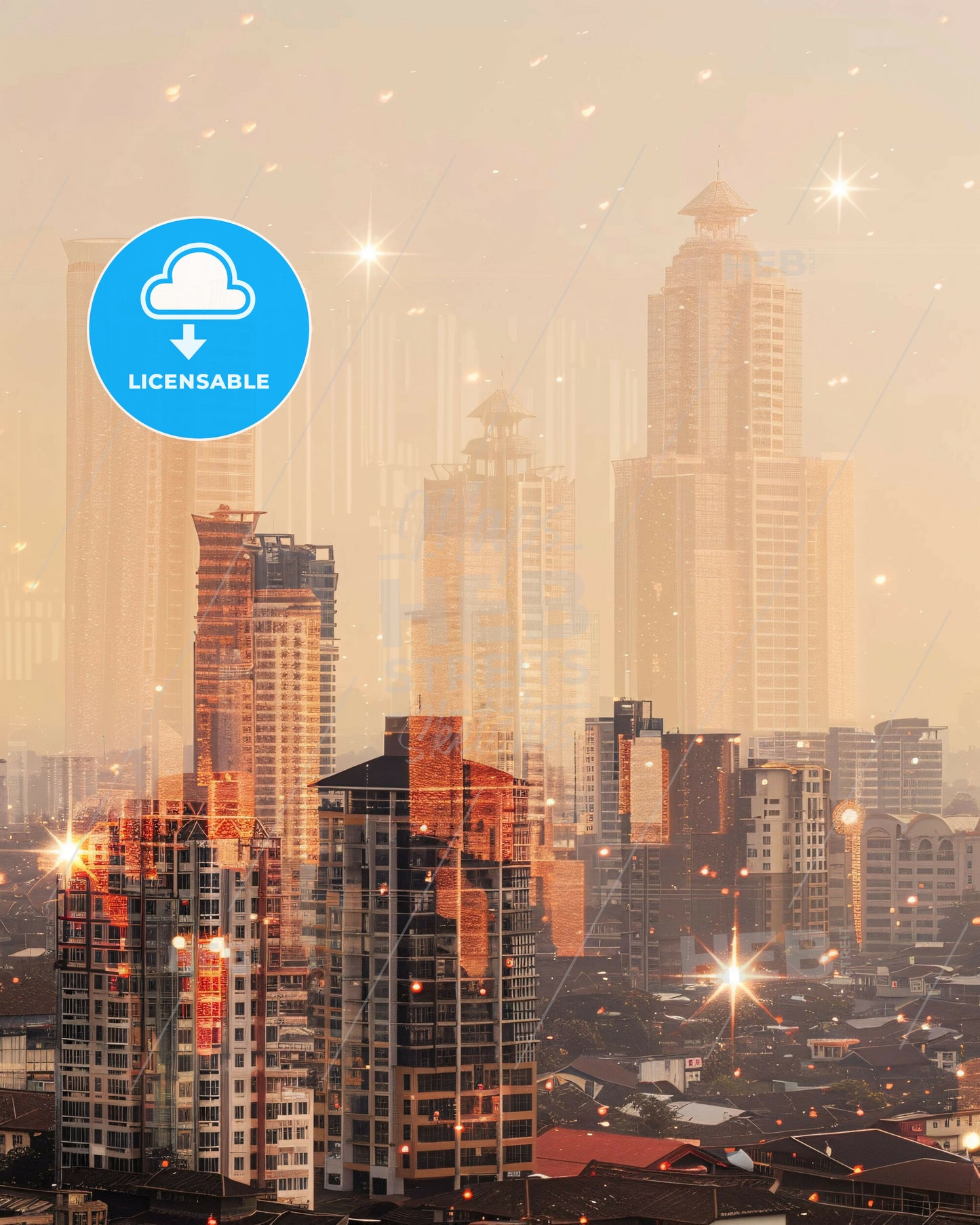 Surabaya Double Exposure Skyline Art Poster - A city with many tall buildings