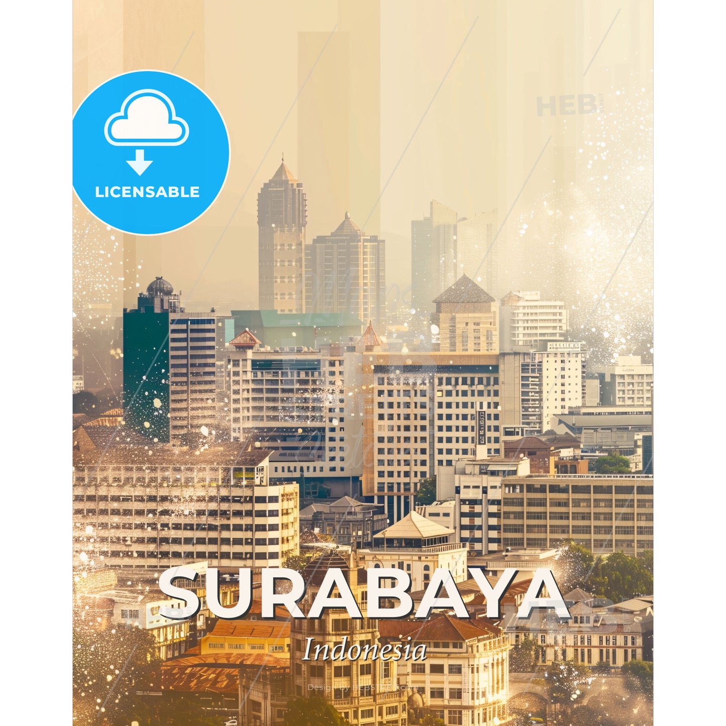 Surabaya Night Lights Cityscape Print - A city with many buildings - Square format print template