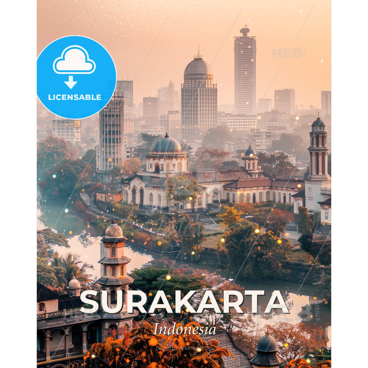 Surakarta Skyline Monumental Poster Art - A city with buildings and trees - Square format print template