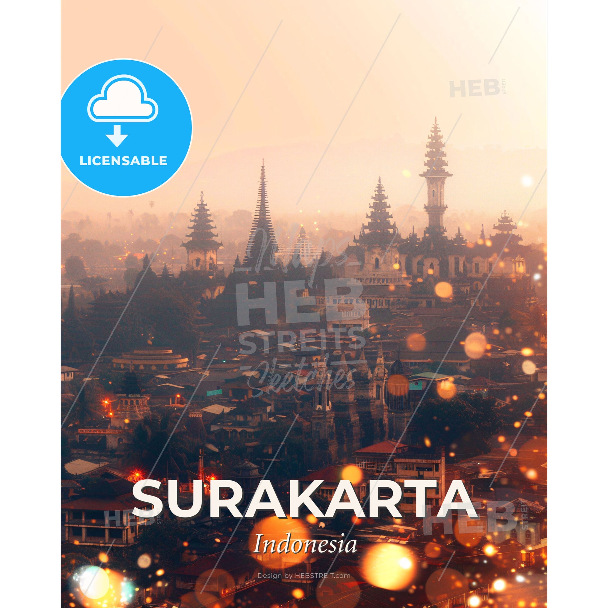 Surakarta Splendid Skyline Indonesia - A city with many towers and buildings - Square format print template