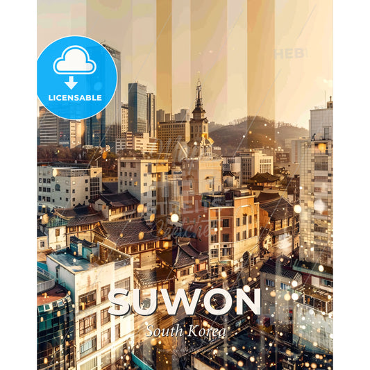 Suwon Skyline Composite Art, Seoul Vibes - A city with many buildings - Square format print template