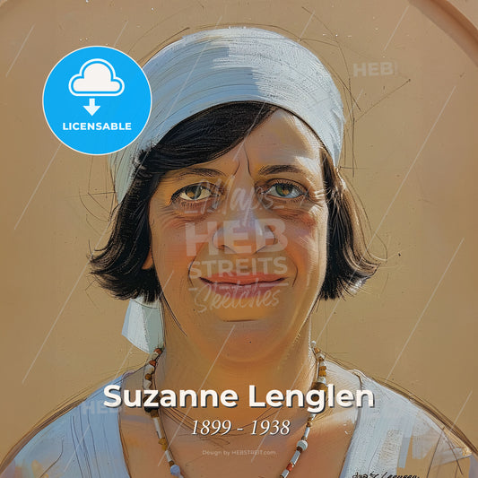 Suzanne Lenglen, 1899 - 1938, French tennis player - A Woman Wearing A White Hat And Necklace Print Template