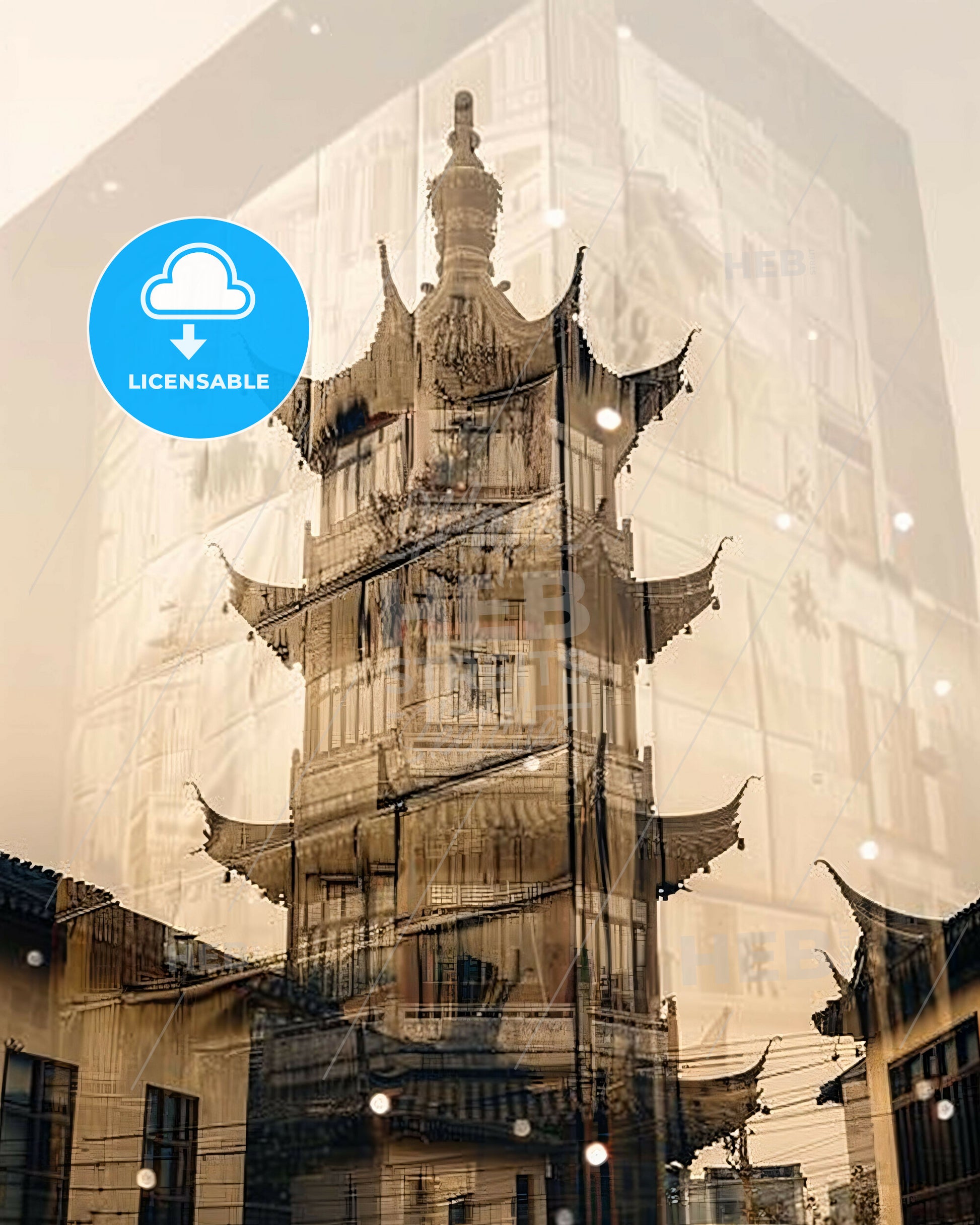 Suzhou Skyline Double Exposure Poster Art - A reflection of a building in a glass