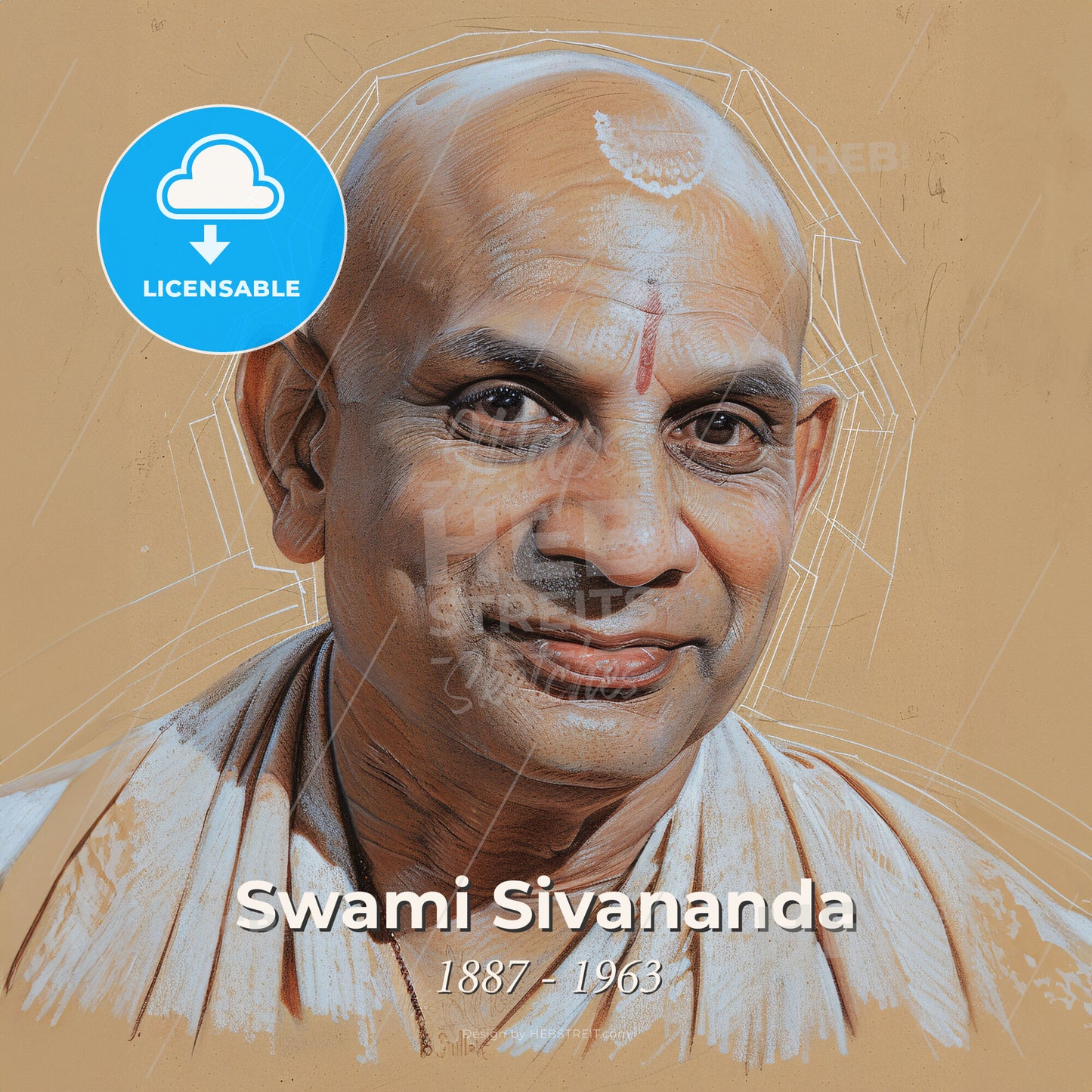 Swami Sivananda, 1887 - 1963, Indian Hindu spiritual teacher - A Man With A White Mark On His Forehead Print Template