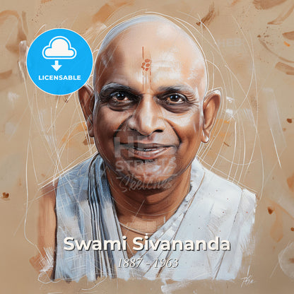 Swami Sivananda, 1887 - 1963, Indian Hindu spiritual teacher - A Man Smiling With A White Robe Print Template