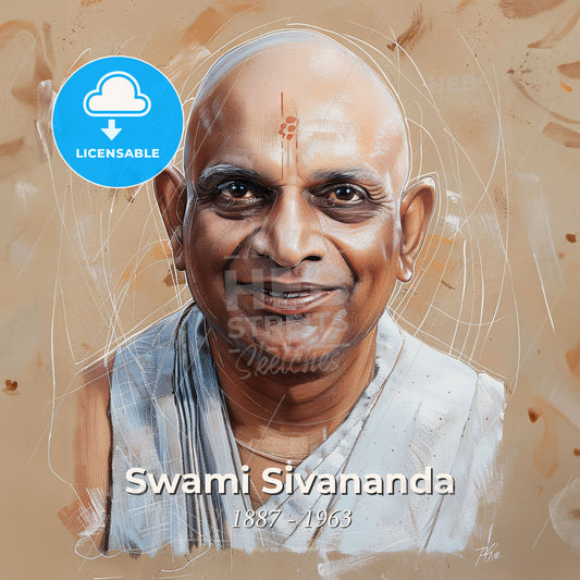Swami Sivananda, 1887 - 1963, Indian Hindu spiritual teacher - A Man Smiling With A White Robe Print Template