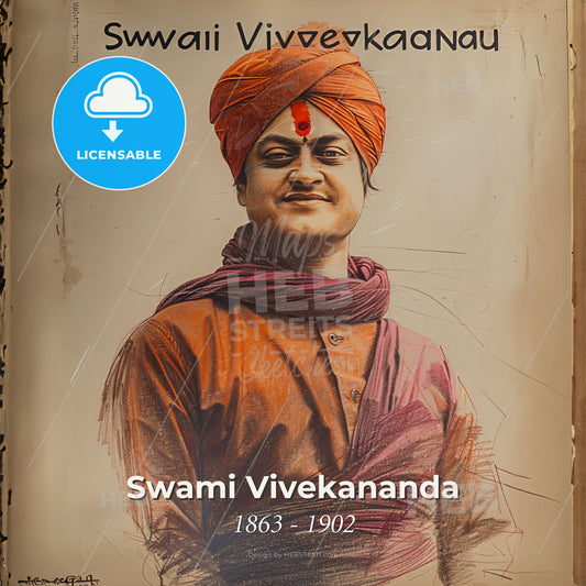 Swami Vivekananda, 1863 - 1902, Indian Hindu monk - A Man Wearing A Turban And A Red Dot On His Forehead Print Template