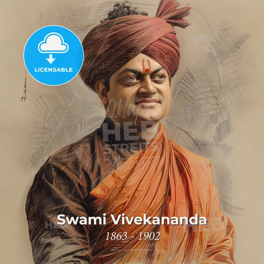 Swami Vivekananda, 1863 - 1902, Indian Hindu monk - A Man In A Turban And A Red Robe Print Template