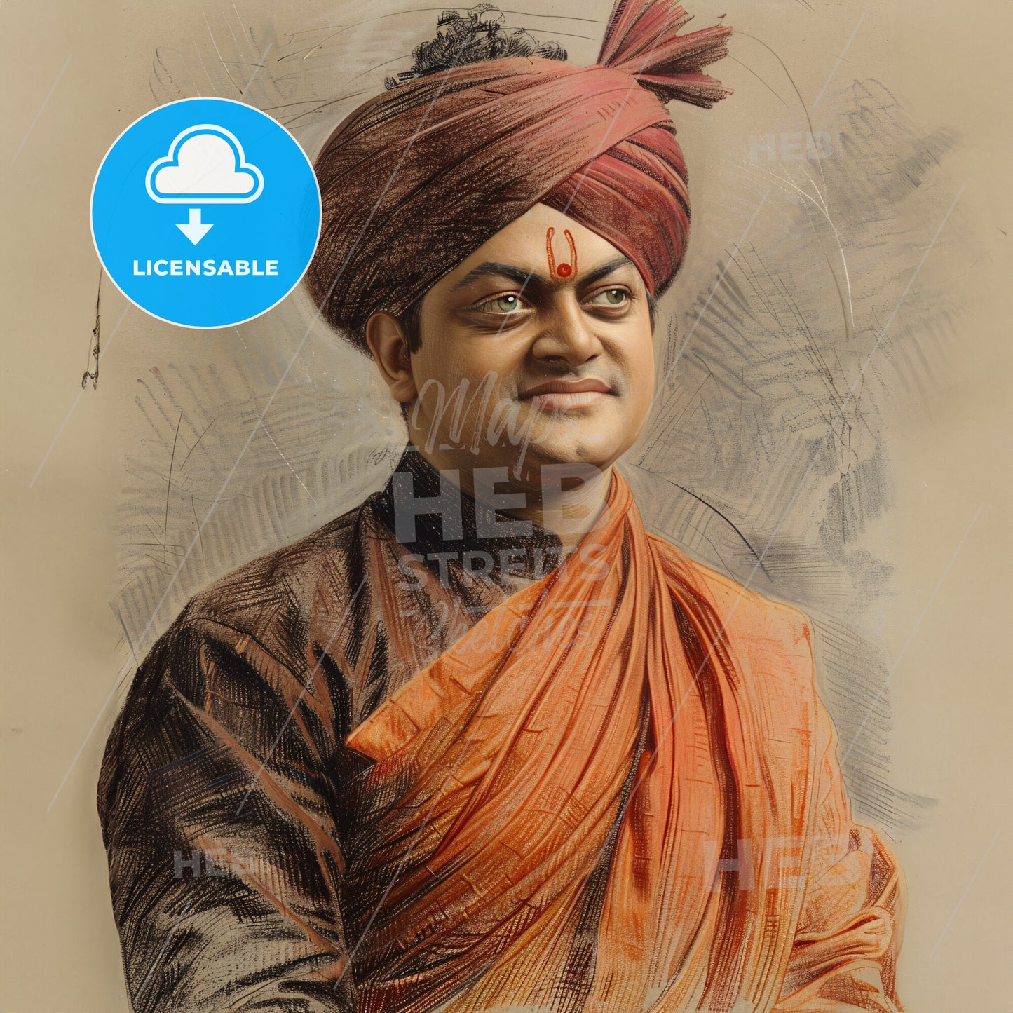 Swami Vivekananda, 1863 - 1902, Indian Hindu monk - A Man In A Turban And A Red Robe
