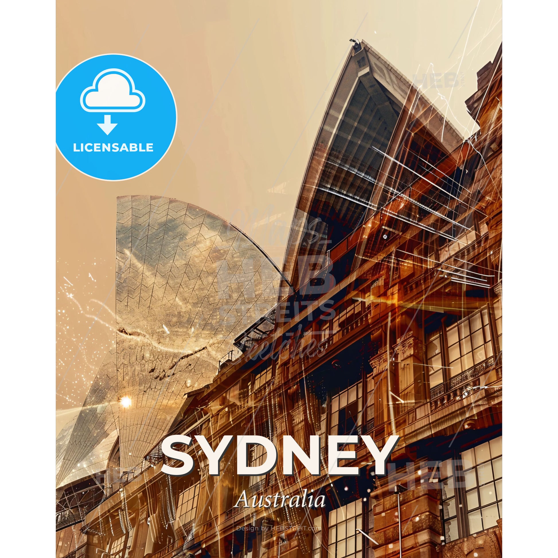 Sydney Skyline Double Exposure Composite Art Poster - A building with a triangular roof - Square format print template