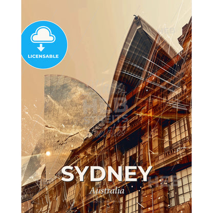 Sydney Skyline Double Exposure Composite Art Poster - A building with a triangular roof - Square format print template