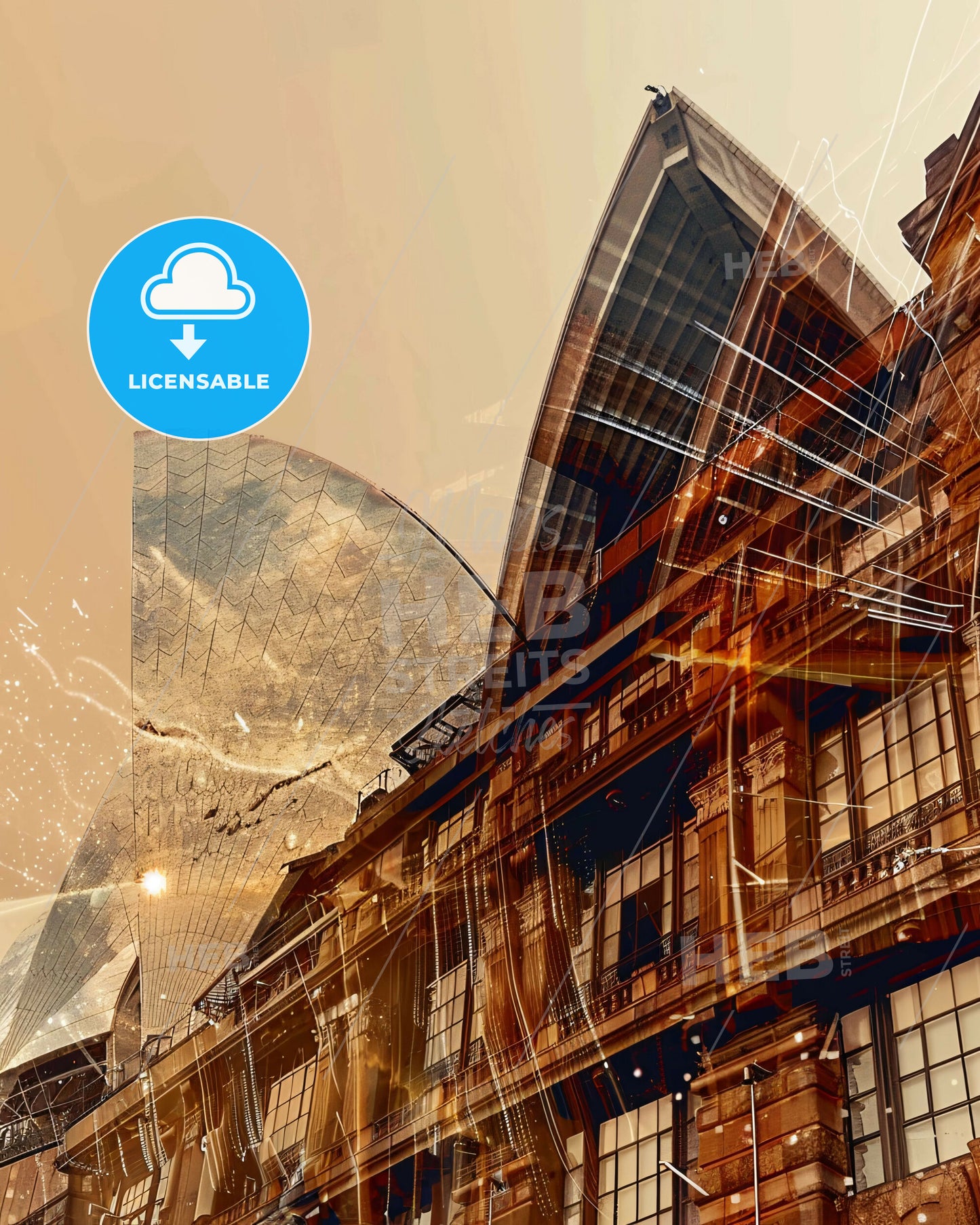 Sydney Skyline Double Exposure Composite Art Poster - A building with a triangular roof