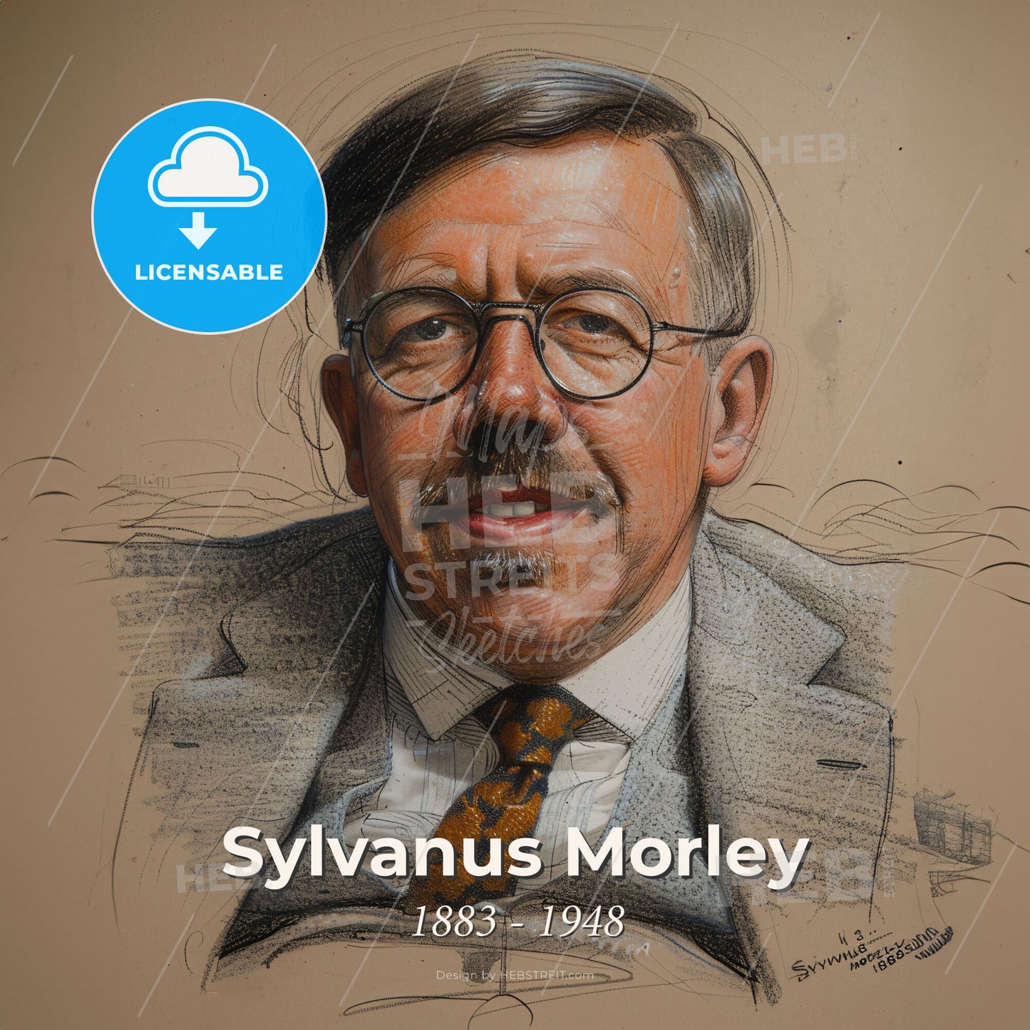 Sylvanus Morley, 1883 - 1948, American archaeologist - A Drawing Of A Man With Glasses Print Template