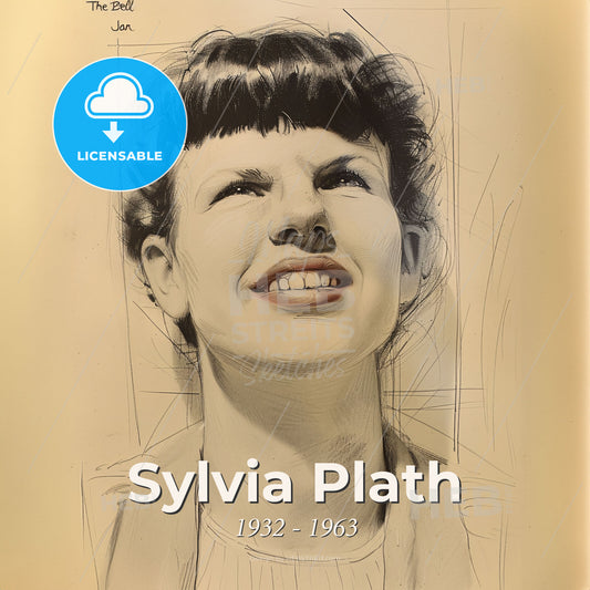 Sylvia Plath, 1932 - 1963, American poet and novelist - A Drawing Of A Woman Smiling Print Template