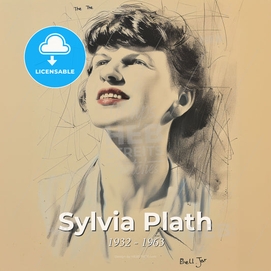 Sylvia Plath, 1932 - 1963, American poet and novelist - A Drawing Of A Woman Print Template