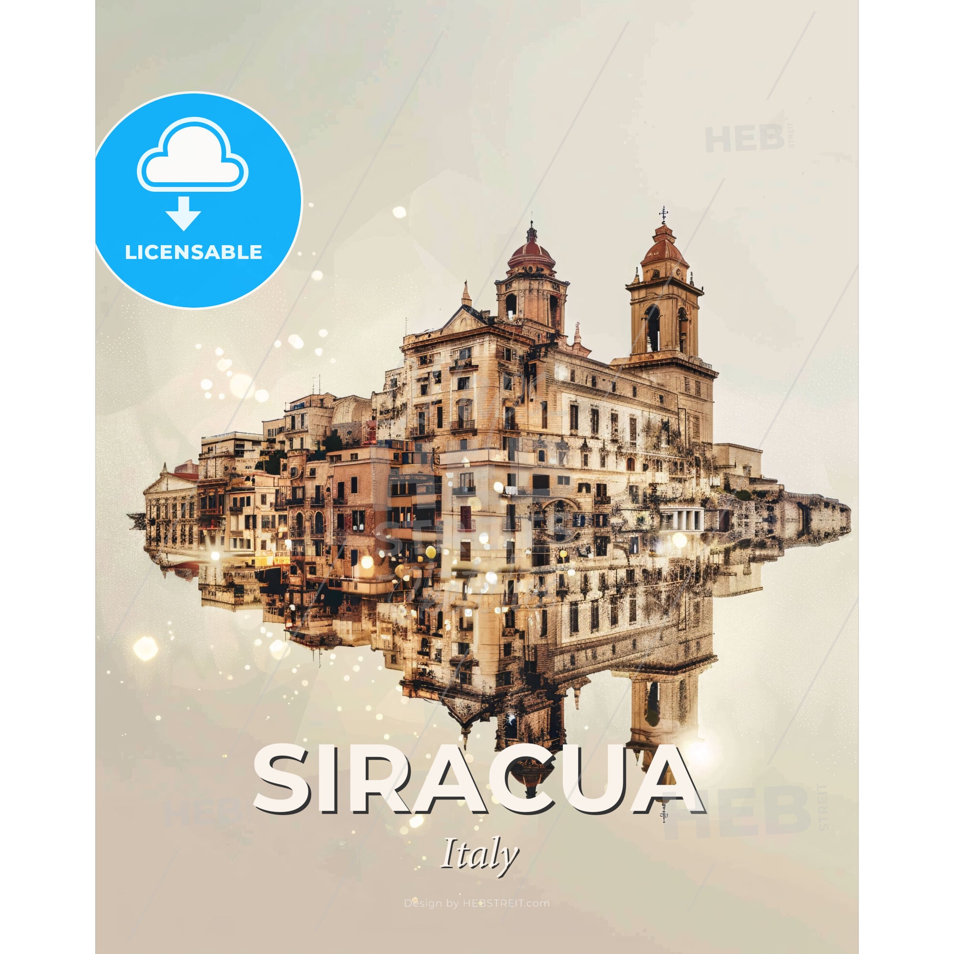 Syracuse Skyline Art: Double Exposure Composite - A building reflected in water - Square format print template