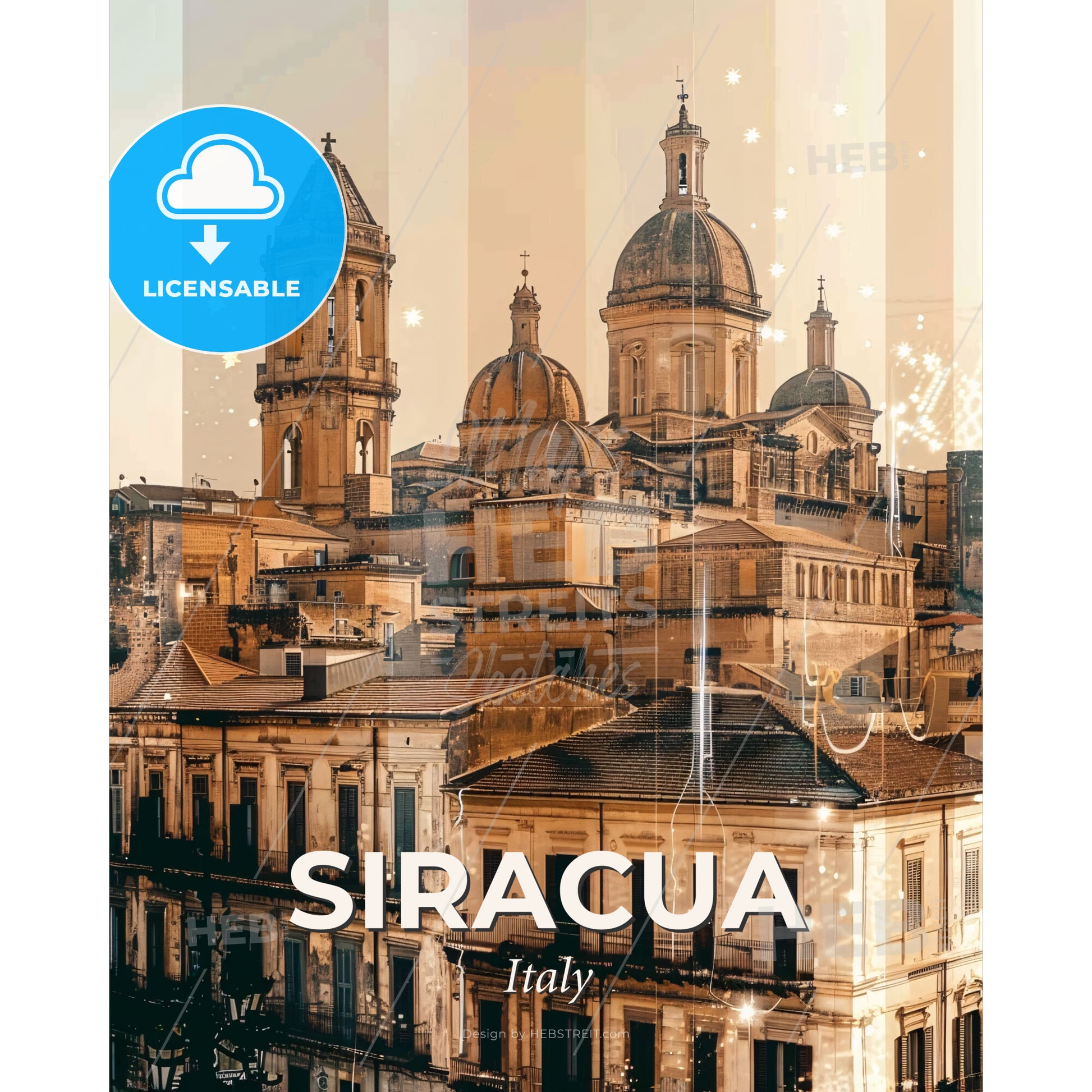 Syracuse Skyline Composite Art Poster - A building with towers and domes - Square format print template