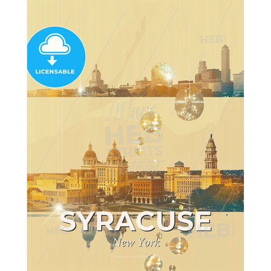 Syracuse Skyline Double Exposure Cityscape - A city with buildings and a reflection of a city - Square format print template