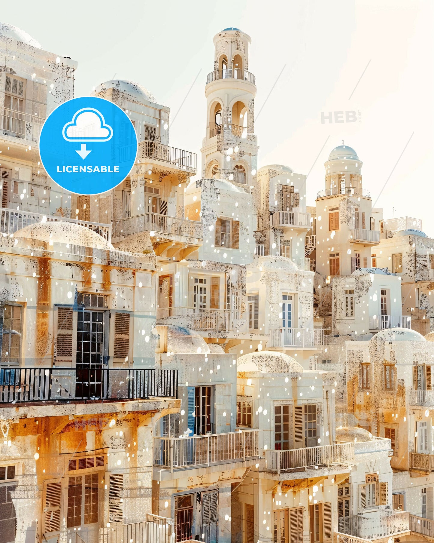 Syros Skyline Double Exposure Art Poster - A group of buildings with balconies