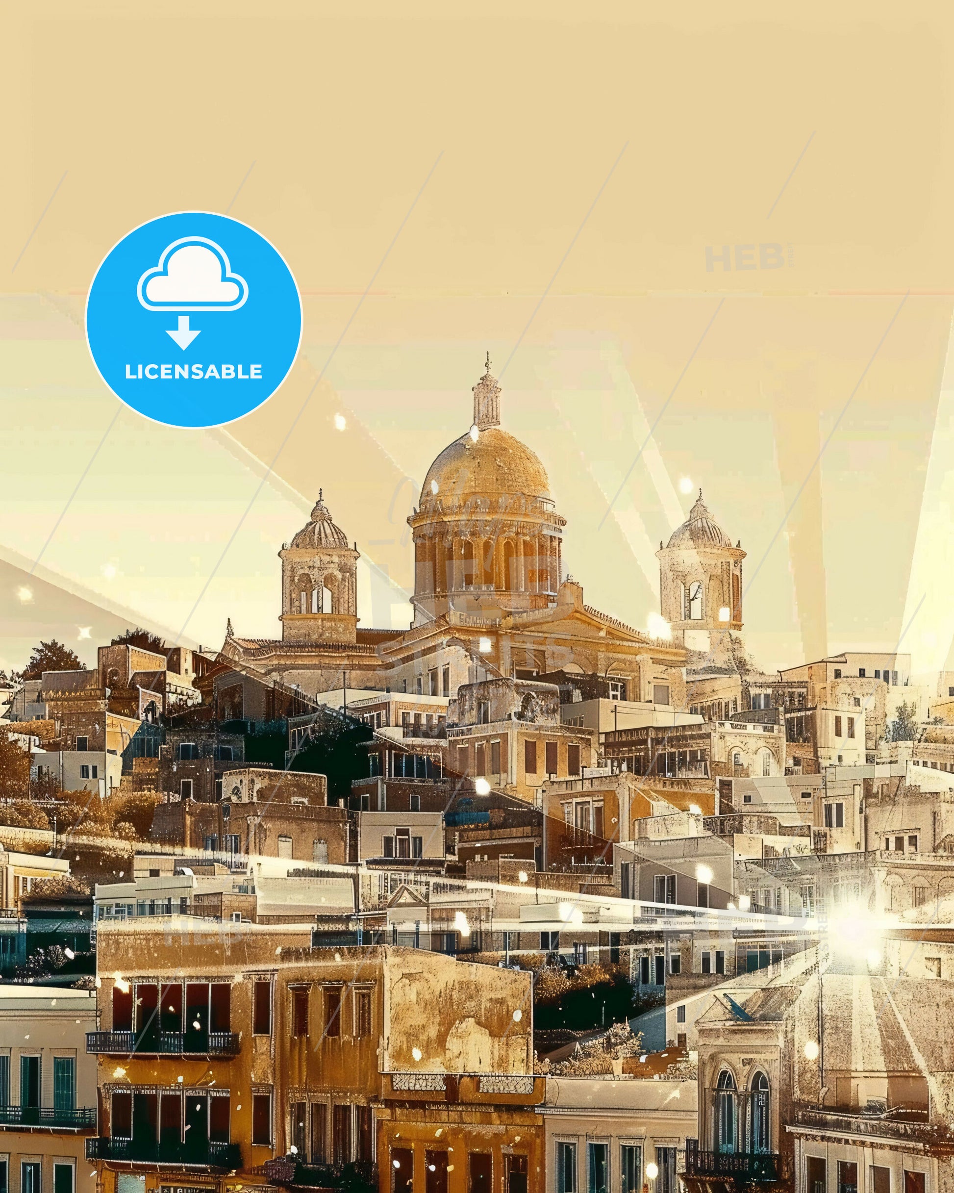 Syros Sunset Reflections Double Exposure Poster - A city with buildings and lights