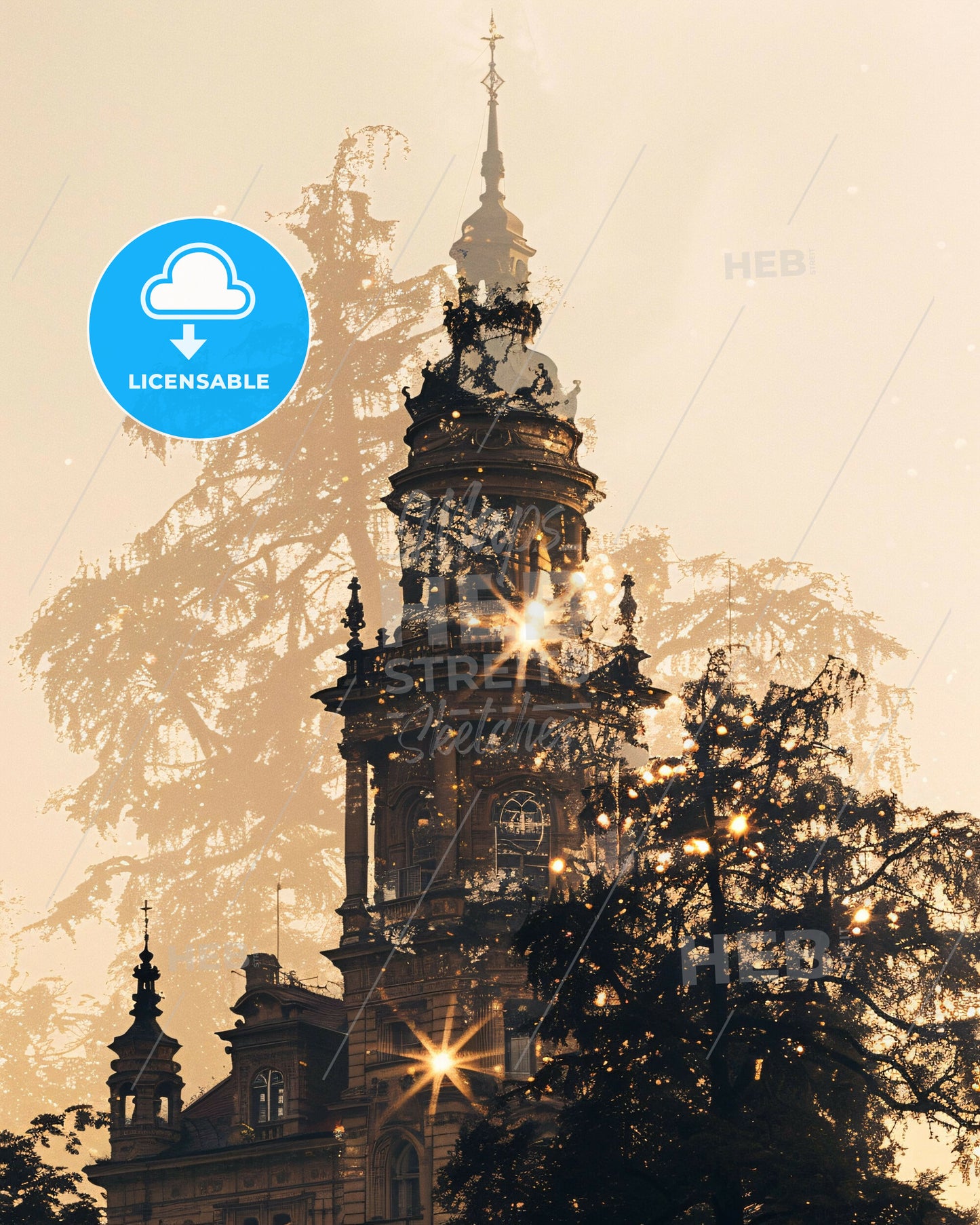 Szombathely Panorama Sunset Cityscape Poster - A building with a tower and trees
