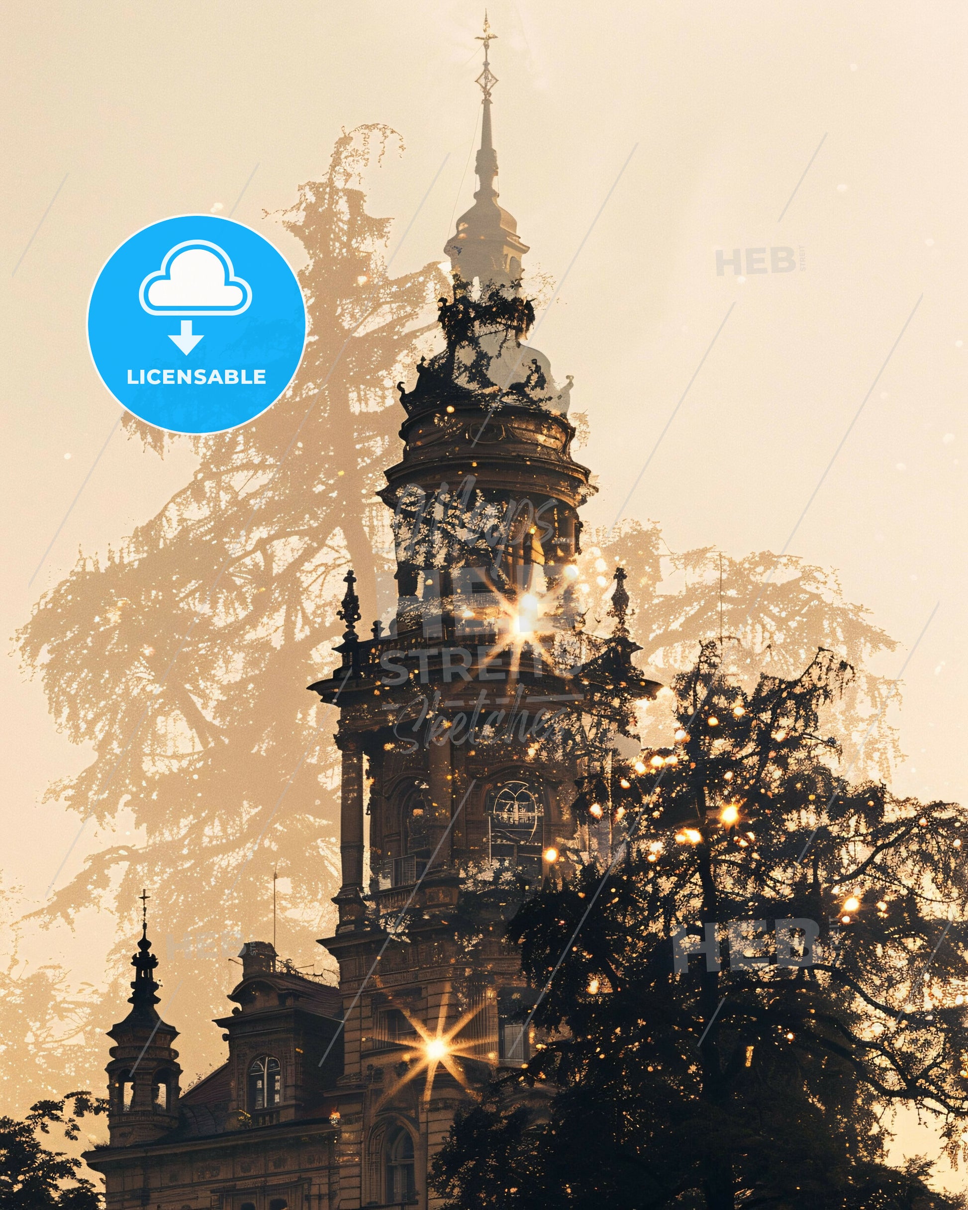 Szombathely Panorama Sunset Cityscape Poster - A building with a tower and trees