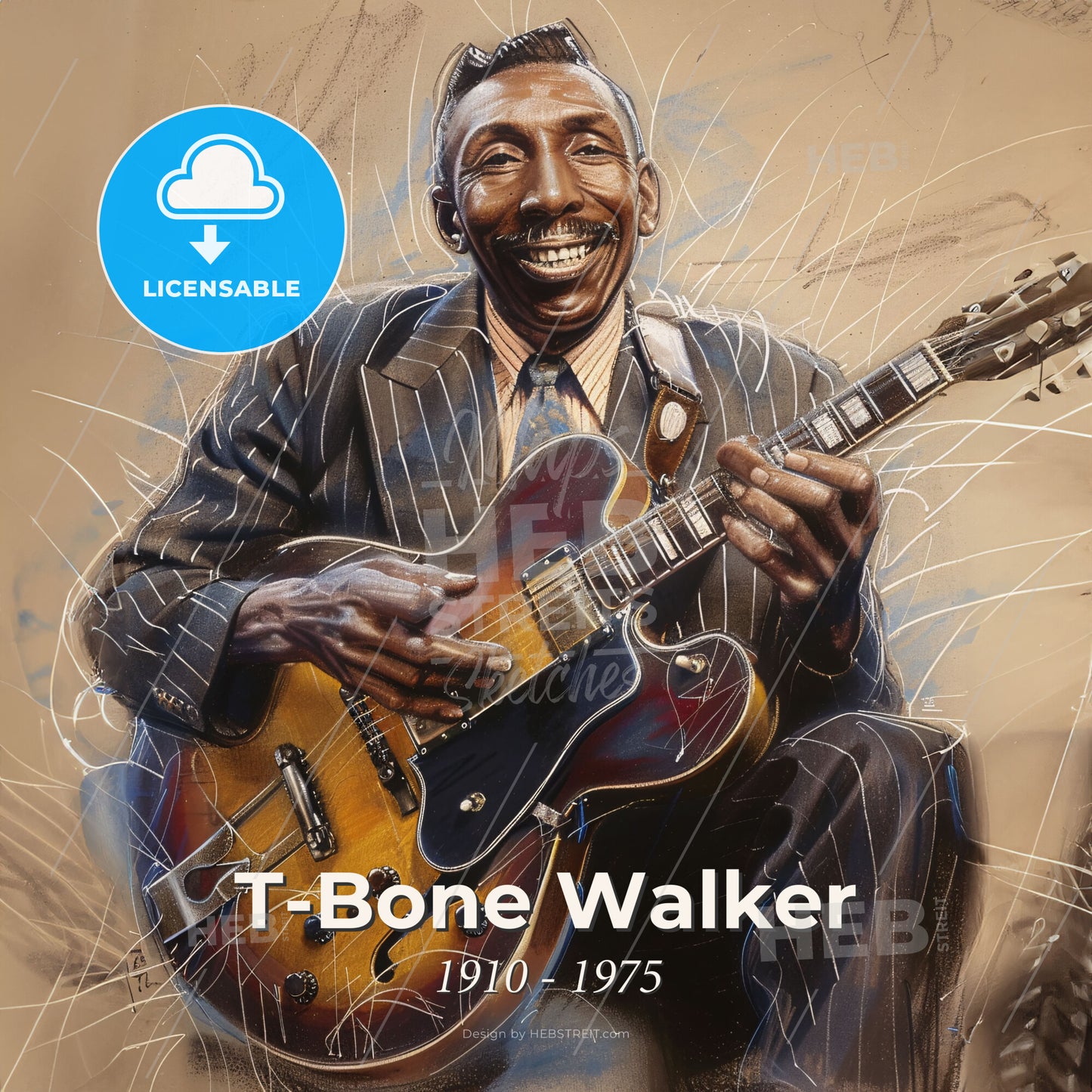 T-Bone Walker, 1910 - 1975, American blues guitarist - A Man Holding A Guitar Print Template