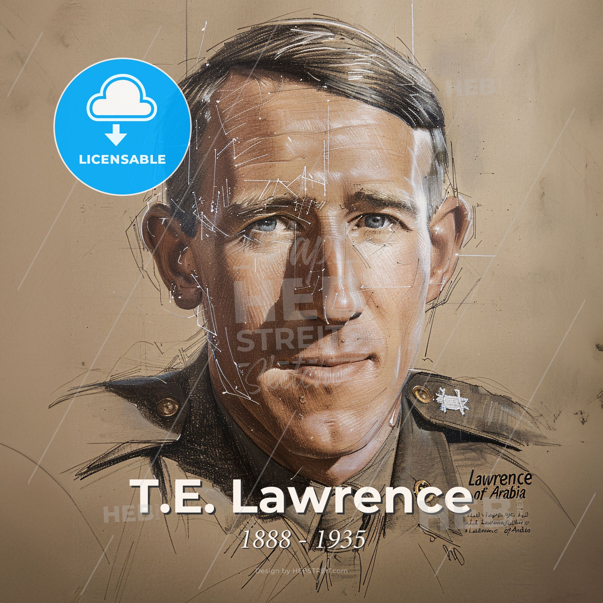 T.E. Lawrence, 1888 - 1935, British archaeologist and military officer - A Drawing Of A Man Print Template